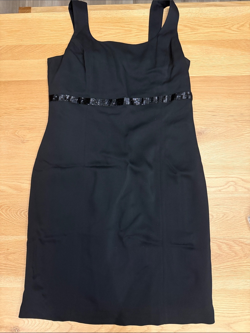 Sleek Black Mini Dress with Sequin Waist